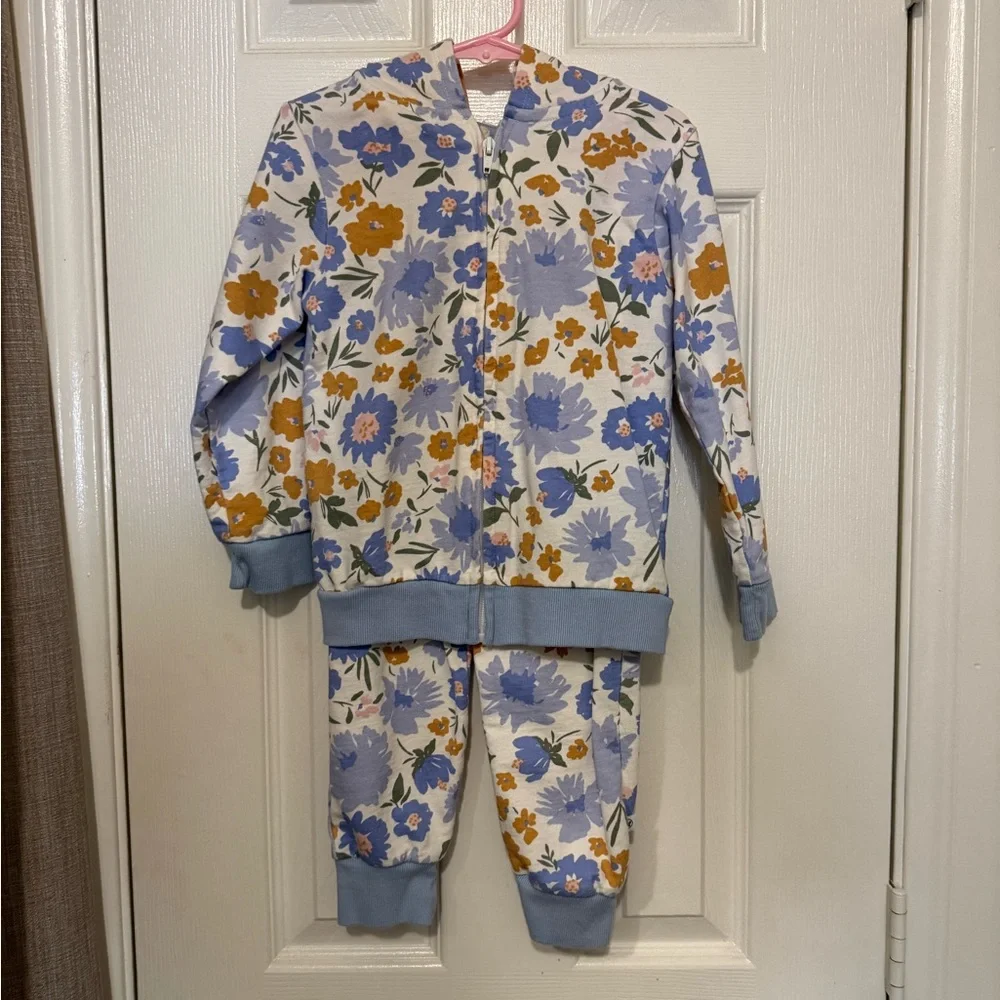 Honest Baby Organic Cotton Floral Hooded Zip Up Sweatshirt & Sweatpants Set